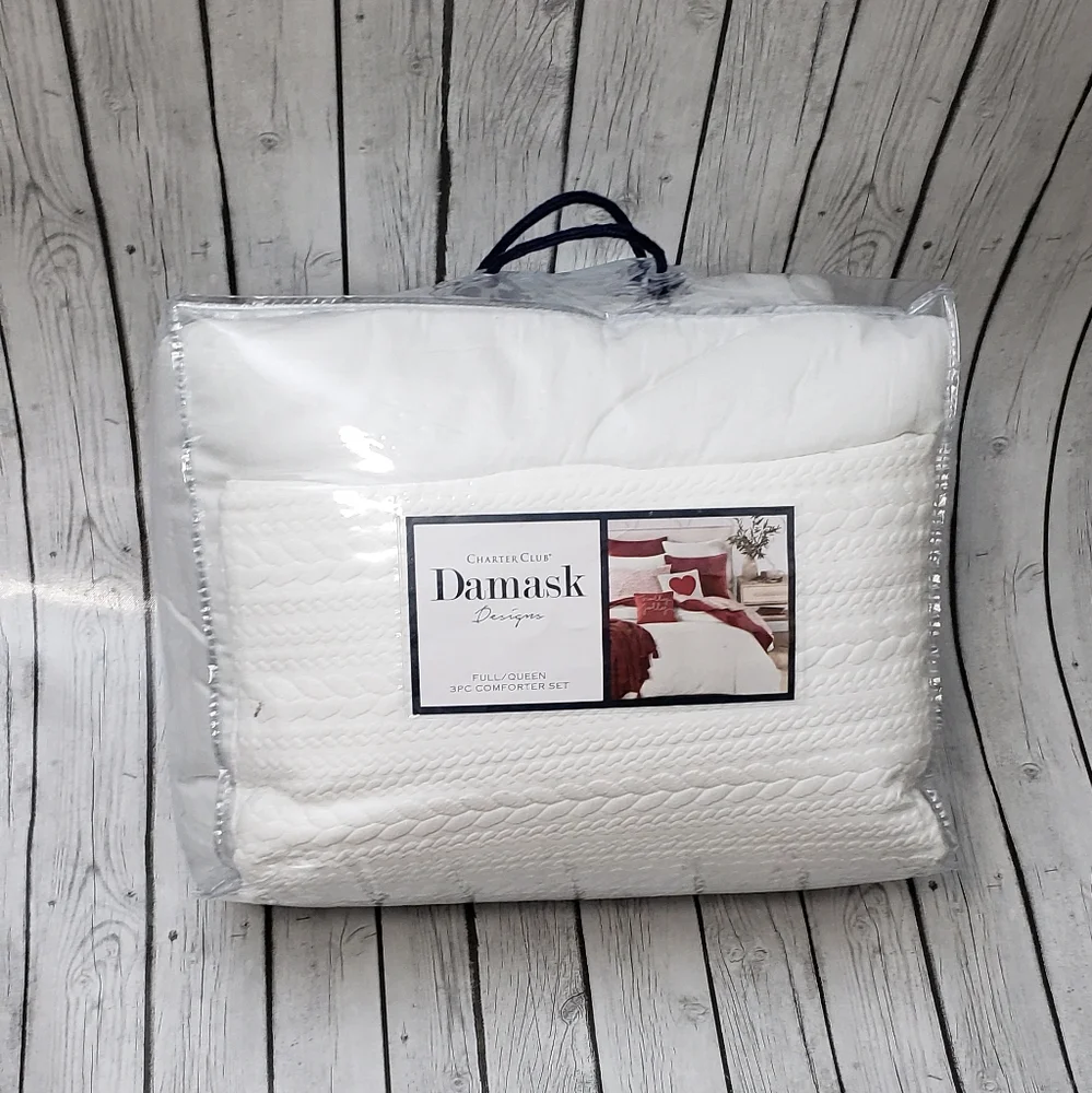 💲FLASH💲SALE💲DAMASK Cable Knit 3-Pc. Comforter Set, Full/Queen